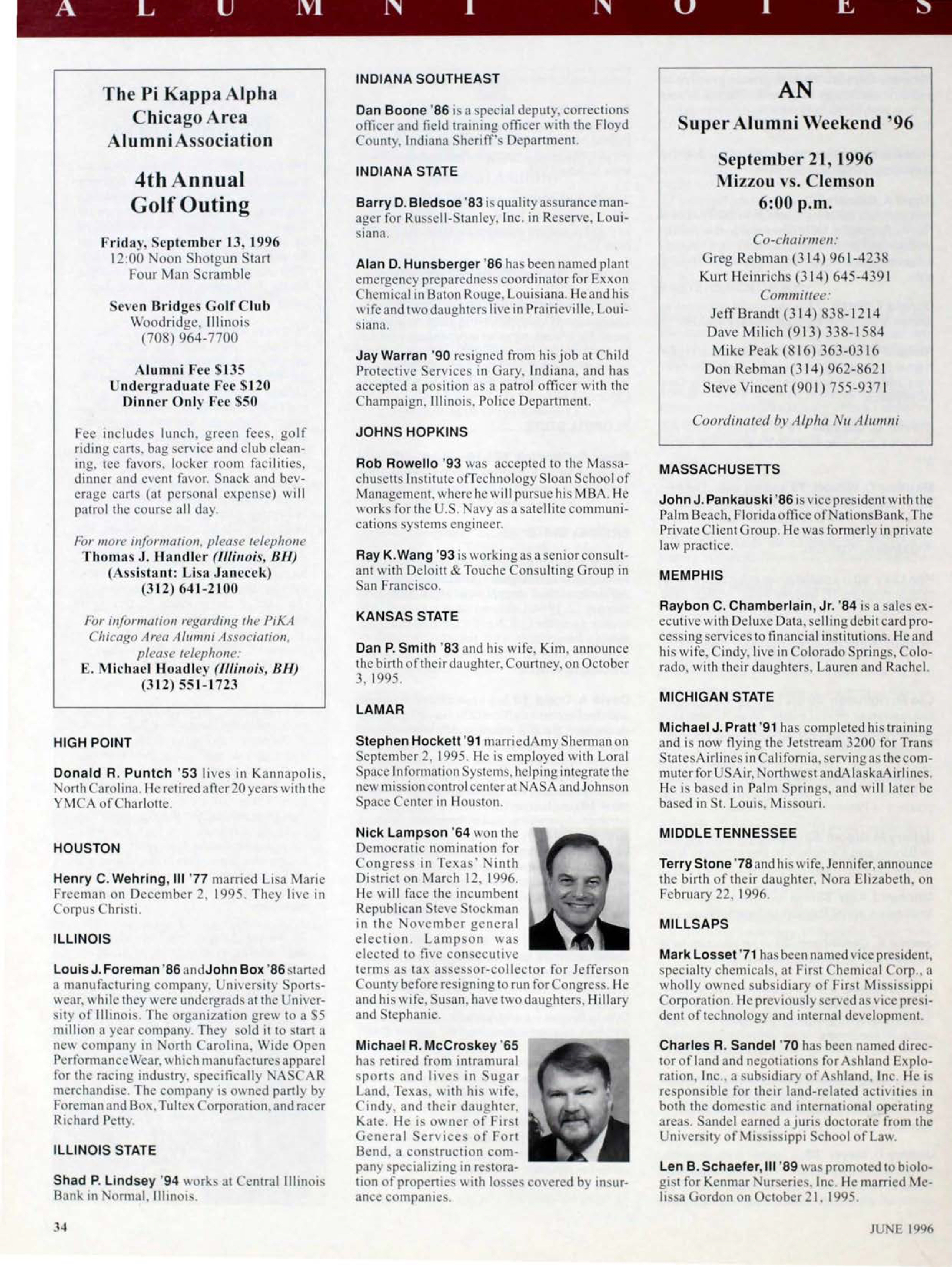 The Pi Kappa Alpha Alumni Association Advertisement, June 1996